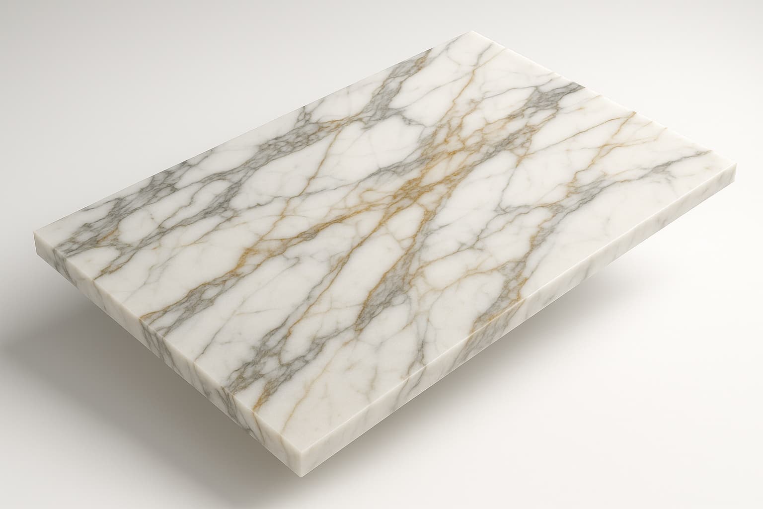 Polished Calacatta marble slab — no two slabs are identical