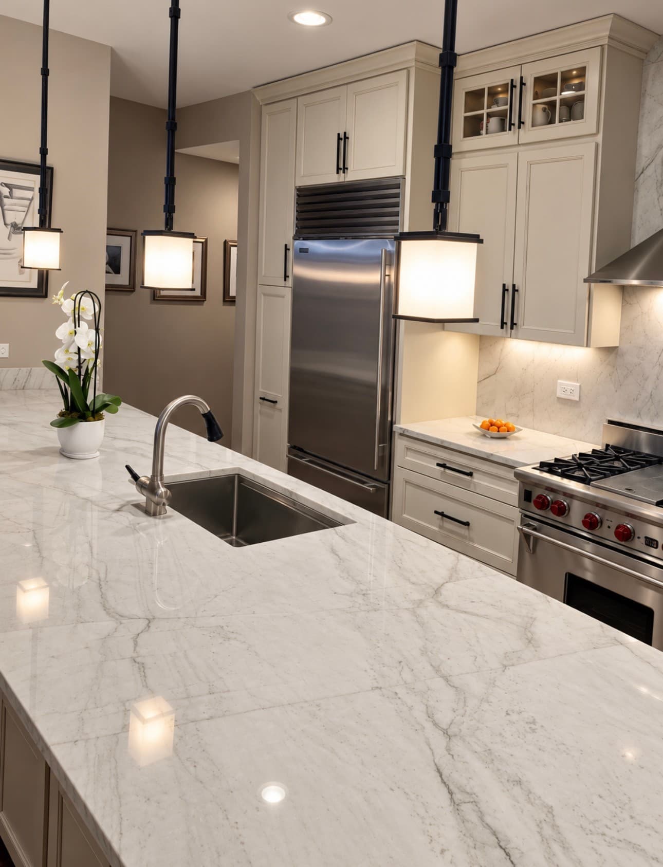 White Kitchen & Drum Pendants — Photo 1