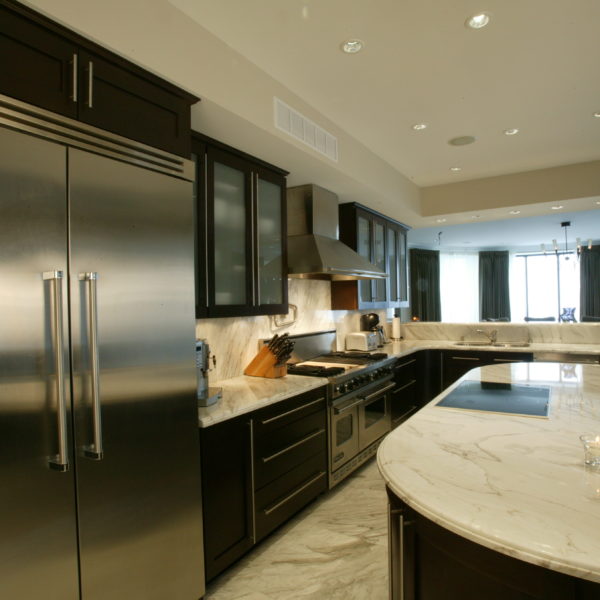 modern rounded quartz kitchen island