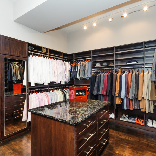 dark wood master closet